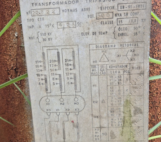 Transformador trifásico CEMEC 500KVA, com óleo