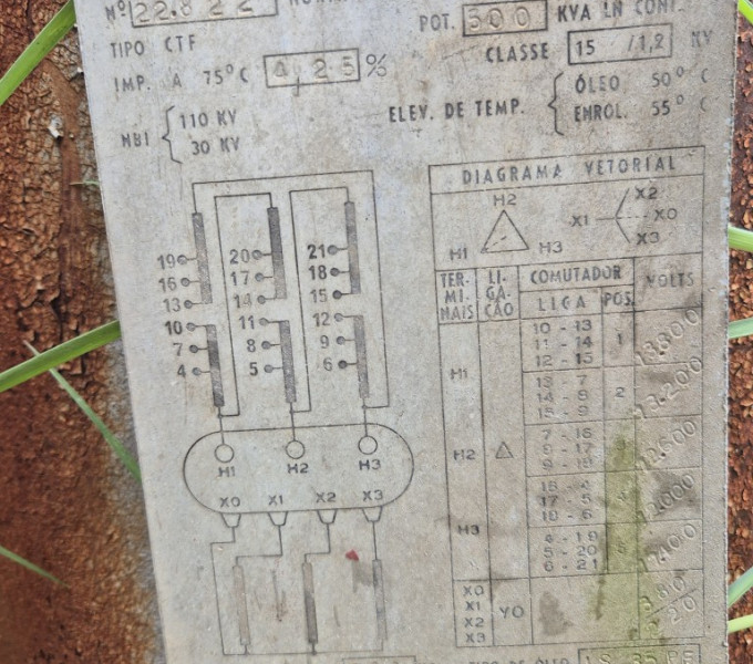 Transformador trifásico CEMEC 500KVA, com óleo
