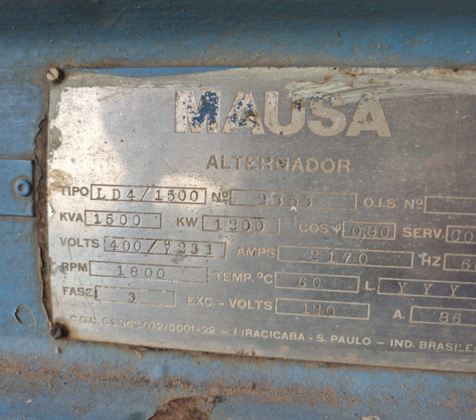 Gerador alternador Mausa trifásico 1500kva