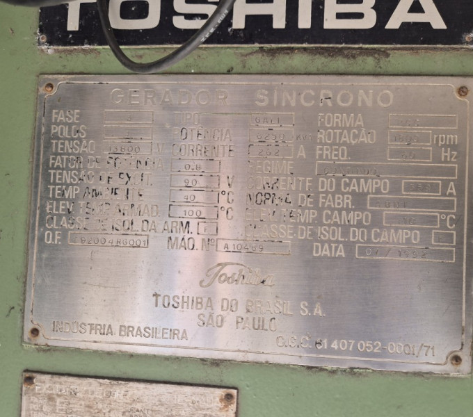 Gerador síncrono toshiba 6250 kva