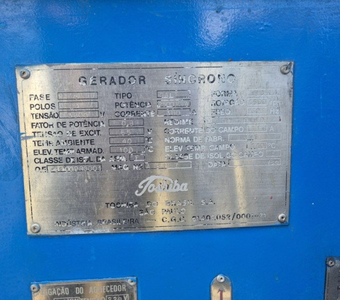 Gerador síncrono toshiba 2500 kva