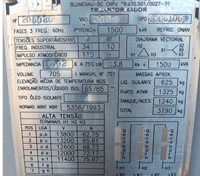 Transformador Trifásico WEG 1500KVA Revisado e funcional