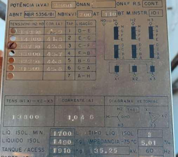 Transformador Trifásico DEDINI, 2500KVA, 1993, N° Série: 9211444