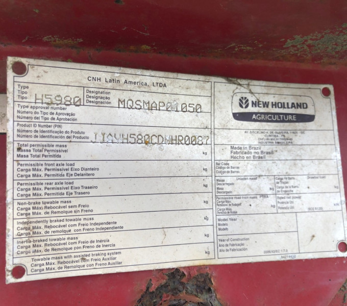 ENLEIRADOR NEW HOLLAND H.5980 (OBS: CONTÉM 17 DISCOS, CONTÉM 04 PNEUS, +/- 7 METROS)