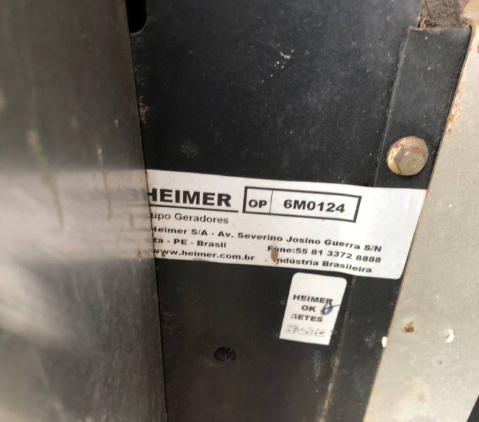 01 GERADOR DIESEL HEIMER , 15KVA (OBS: CONTÉM BATERIA MOURA, 01 QUADRO HEIMER, 03 PAINES GMS, SEM CABO ELÉTRICO)