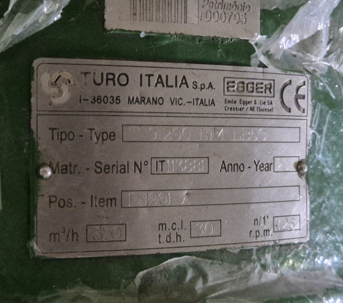 BOMBA CENTRIFUGA COMPLETA TURO ITALIA EGGER 370M³/H