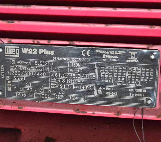CONJUNTO MOTOR-BOMBA  WEG/IMBIL 25CV/ 15.6M³ C/ BASE E Válvula DE INSTRUMENTAÇÃO (NOVA)